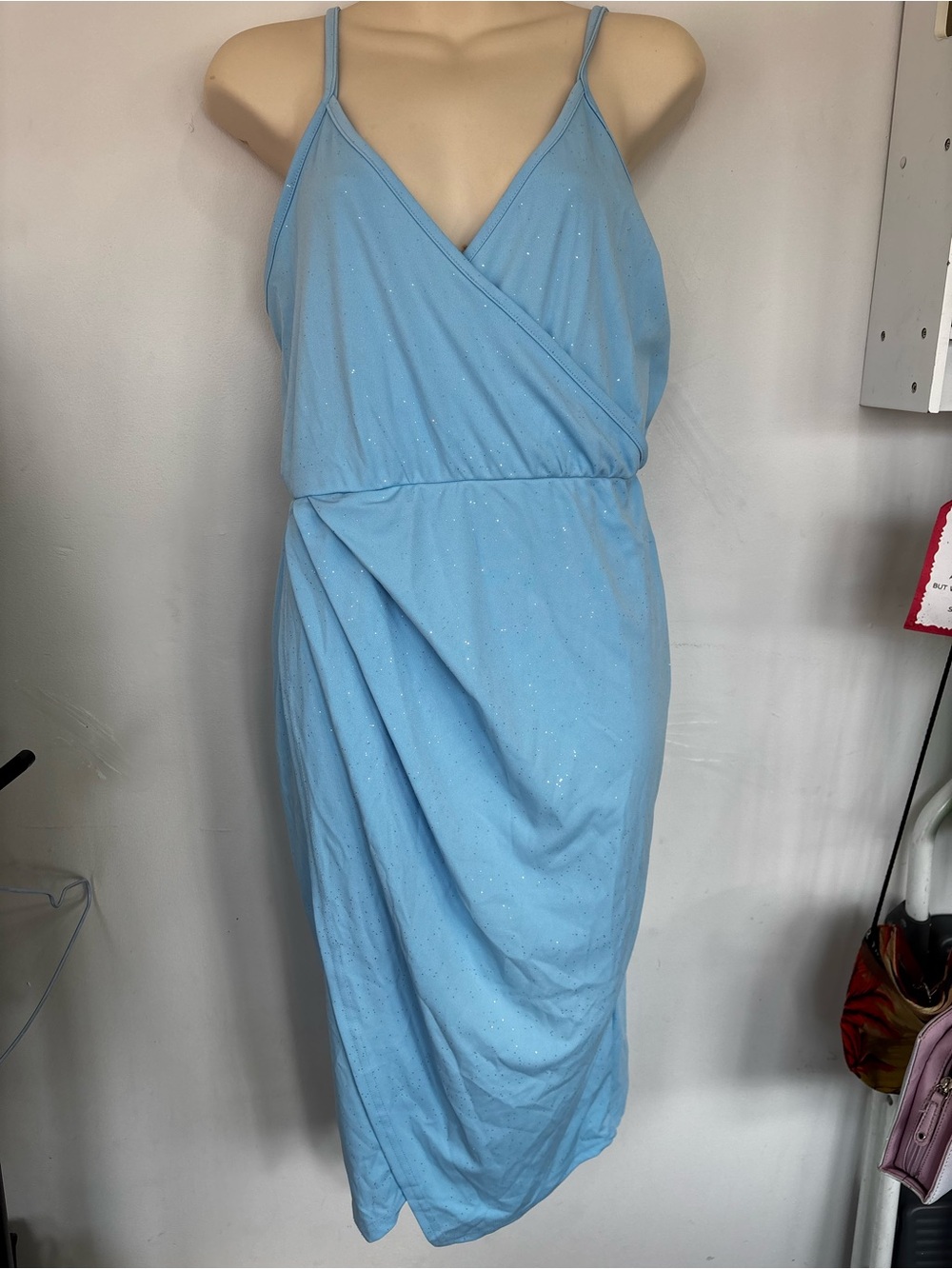 Light Blue Spaghetti Strap sparkle Dress